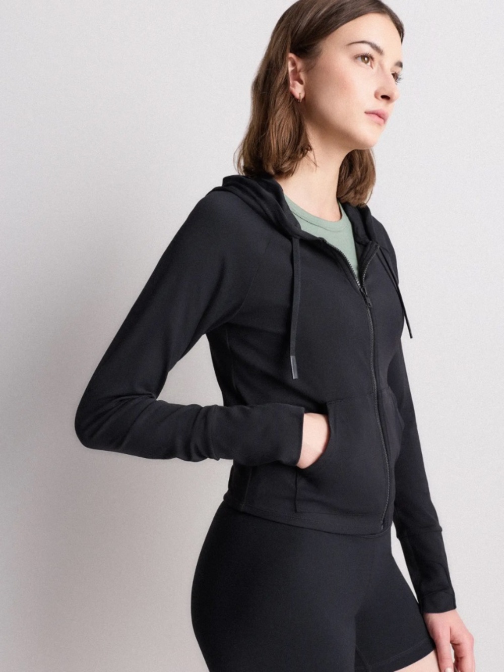 Quince Ultra-Form Hooded Crop Jacket Black S NWT